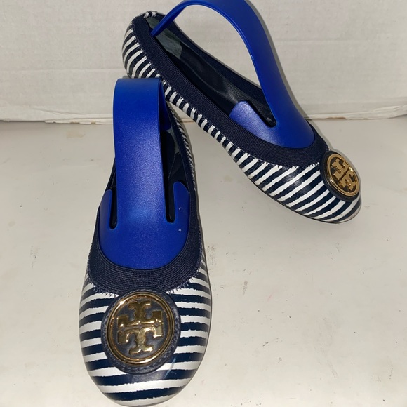 Tory Burch Caroline 2 Ballet Flats Dark Blue/White Striped Sz 6M Women’s - Picture 5 of 14